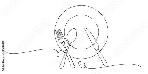 continuous line drawing of cutlery vector 6