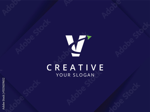 Letter V with arrow logo design. Monogram Letter V logo template