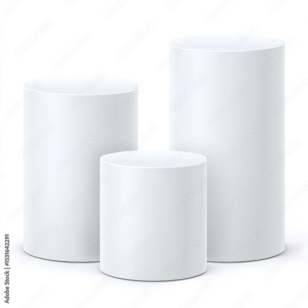 Three white cylindrical pedestals Three white cylindrical pedestals