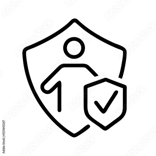 Abstract security icon with a shield and person silhouette  