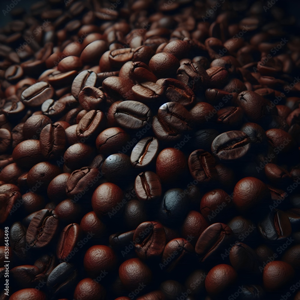 Overhead shot of tightly packed coffee beans with deep shadows and rich earthy tones emphasizing natural surface texture Overhead shot of tightly packed coffee beans with deep shadows and rich earthy tones emphasizing natural surface texture