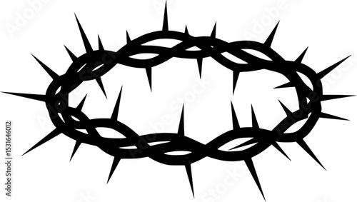 Crown of Thorns: A stark, symbolic illustration of a crown of thorns, rendered in black against a clean background. The image evokes themes of sacrifice, suffering, and spirituality.
