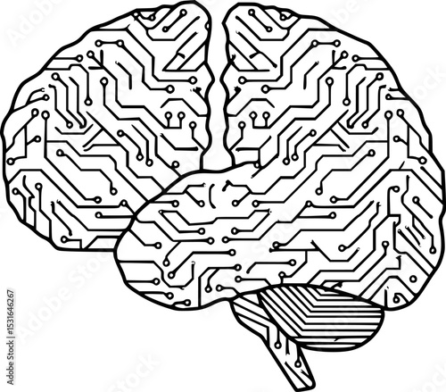 Digital Brain: A stylized illustration of a human brain with intricate circuit board patterns, symbolizing the interconnectedness of thought, technology, and the digital age