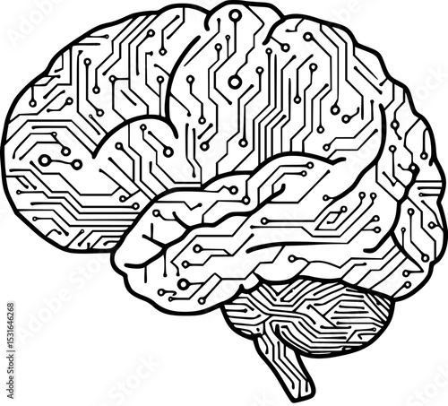 Digital Brain: A stylized illustration of a human brain with intricate circuit board patterns, symbolizing the interconnectedness of thought, technology, and the digital age