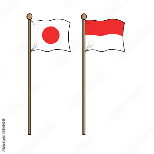 Japanese flag and Indonesian flag with pole