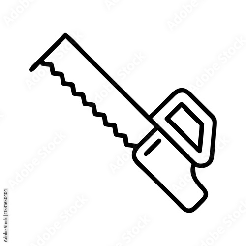 Hand saw tool in simplistic line art style on white background  