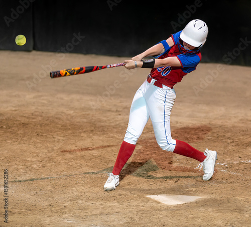 Softball Player Batting Swinging Hitting Baseball Female Fast Pitch College Sport Athlete