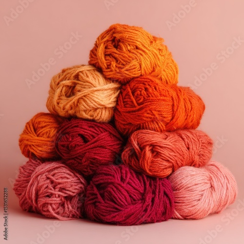 Fototapeta Naklejka Na Ścianę i Meble -  Colorful yarn balls stacked in a pyramid on a pastel background