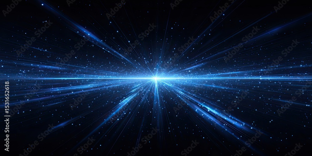 Fototapeta premium Radiant blue light streaks across a dark expanse