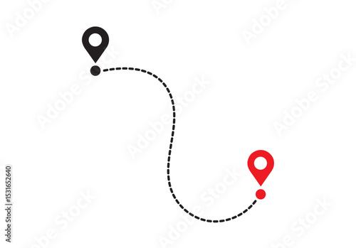 Location Route Path with Dotted Line and Map Pins – Travel Vector Icon