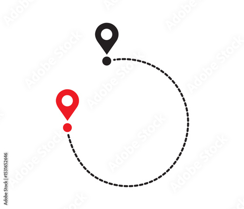 Location Route Path with Dotted Line and Map Pins – Travel Vector Icon