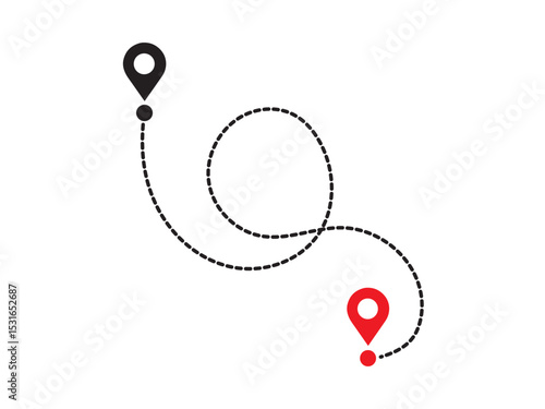Location Route Path with Dotted Line and Map Pins – Travel Vector Icon
