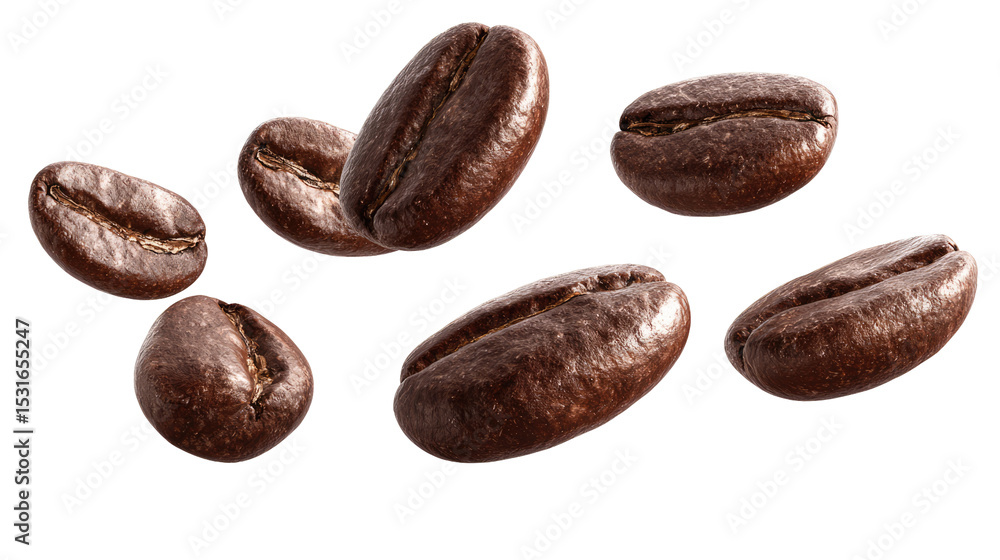Obraz premium Coffee Beans Floating with Gravity Effect Isolated on Transparent Background