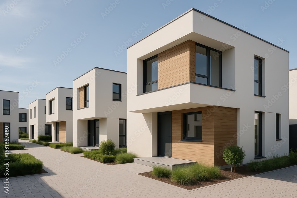 Contemporary residential neighborhood with modern architectural design Contemporary residential neighborhood with modern architectural design