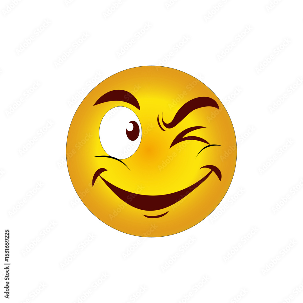 Fototapeta premium Wink vector icon. Smiling face shape. Yellow color design. White background symbol.