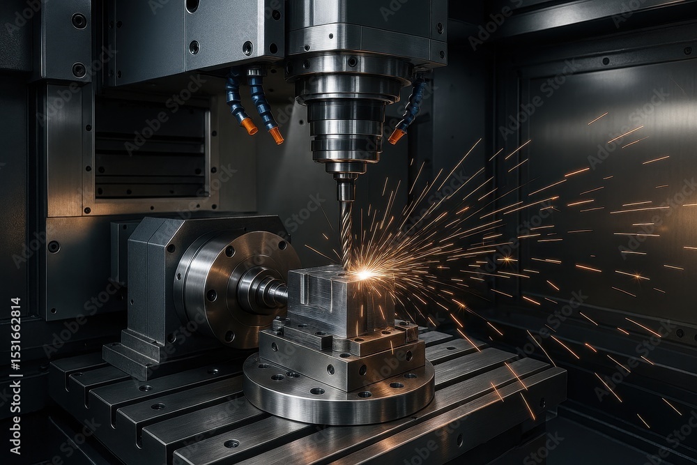 High-precision CNC machining center performing complex metalworking operations High-precision CNC machining center performing complex metalworking operations
