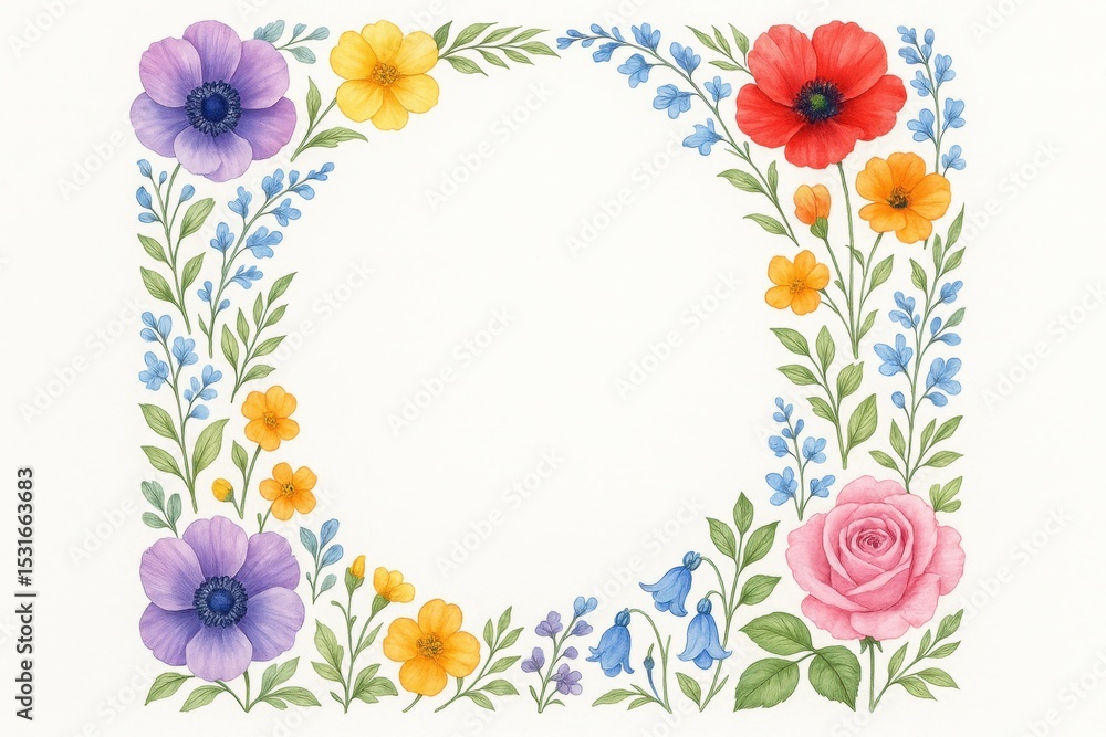 Elegant minimalist invitation card design with delicate floral border and ample white space for custom text Elegant minimalist invitation card design with delicate floral border and ample white space for custom text