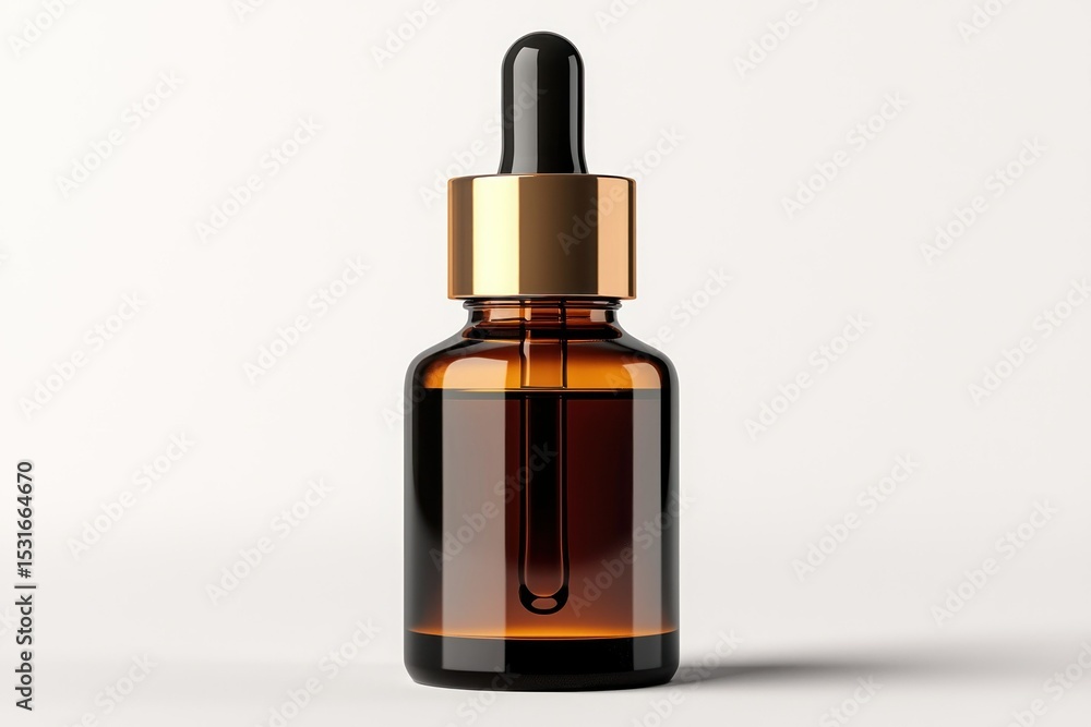 Amber bottle with dropper against a bright white background Amber bottle with dropper against a bright white background
