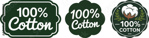 100% Cotton Label Vector – Flat Style Icon for Product Packaging, Textile Tag, Natural Fiber Badge, Apparel, and Eco-Friendly Design


