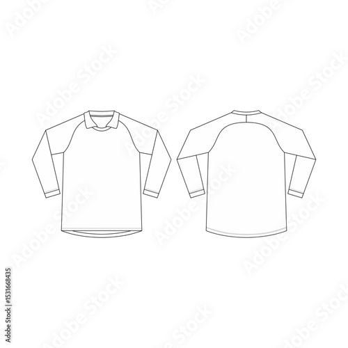 Mockup editable Long Sleeve Shirt Technical Flat Sketch Front and Back Views of a White jersey soccer Design