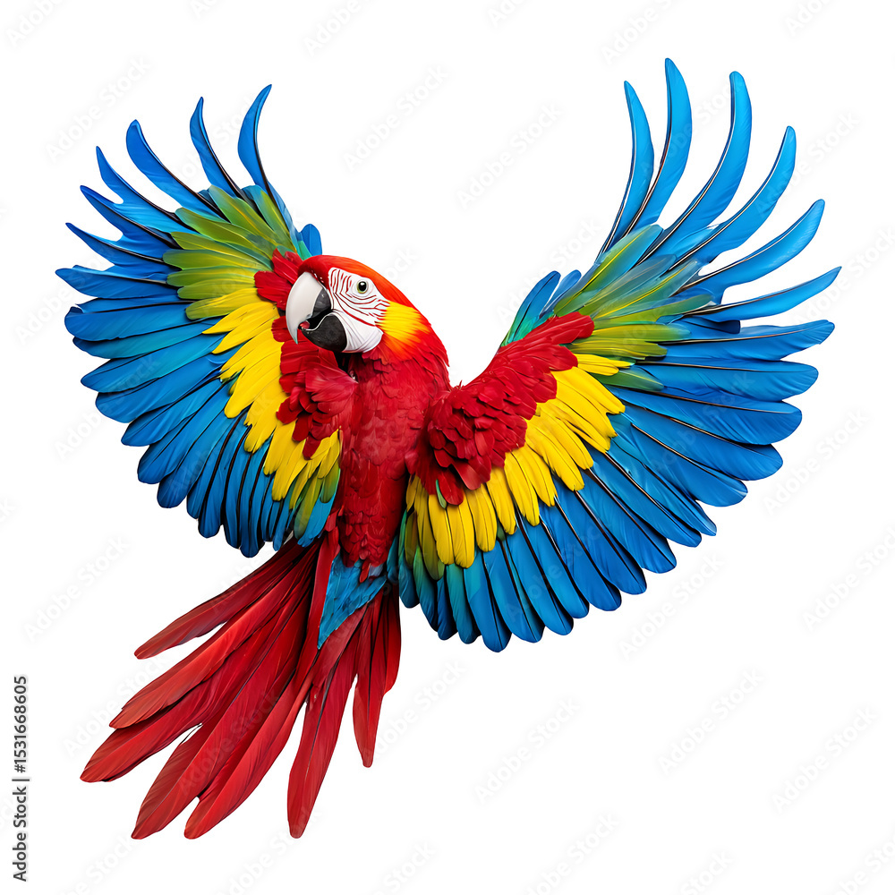 Obraz premium Vibrant Scarlet Macaw with Open Wings on Transparent Background