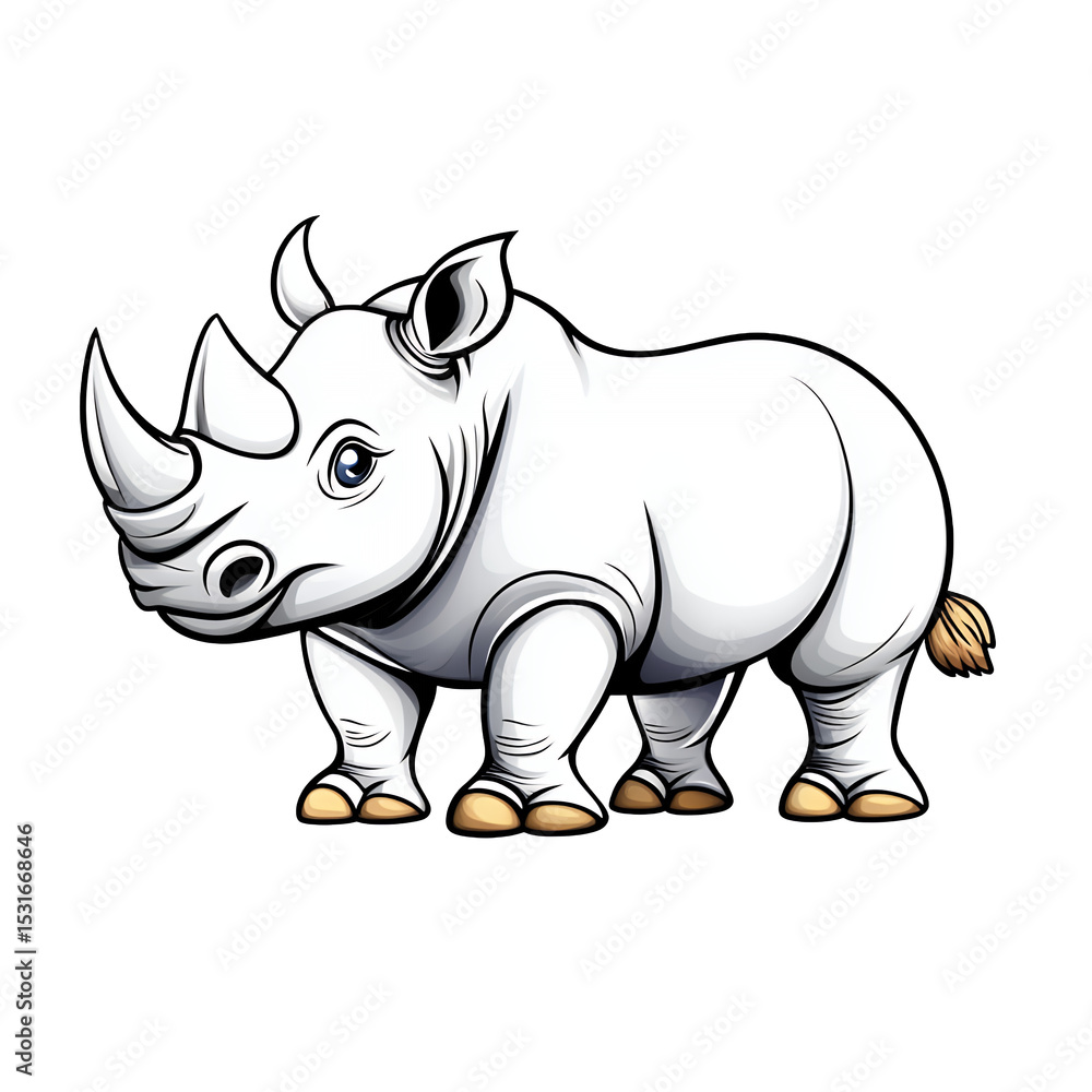 Fototapeta premium White Rhinoceros Cartoon Illustration on Transparent Background