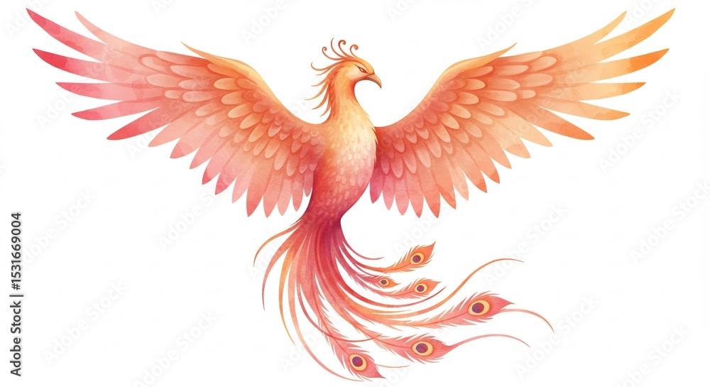 Obraz premium Majestic Phoenix Soaring Watercolor Painting Soft Light. AI Generated