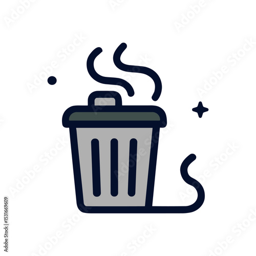 Smelly trash can emitting fumes. Icon symbol illustration