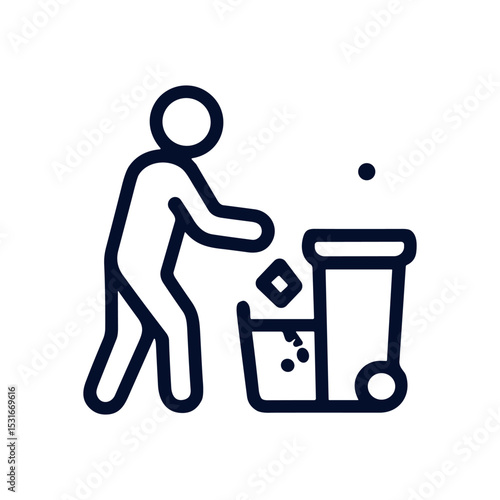 Person tossing waste into recycling containers. Icon symbol illustration