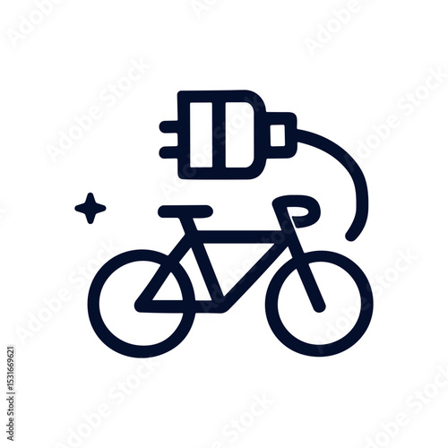 Electric bicycle charging for sustainable mobility. Icon symbol illustration