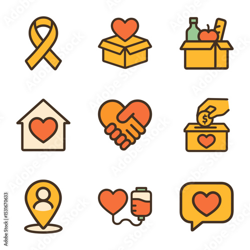 Diverse acts of charity icons. Icon symbol illustration