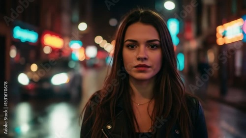 Wallpaper Mural Woman standing on wet street at night Torontodigital.ca