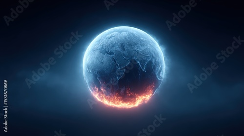 Earth in Distress: Glowing Blue Planet Surrounded by Flames