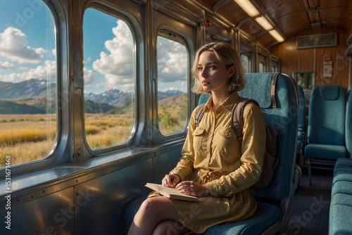  Young Woman on a Train Journey Through a Scenic Landscape
