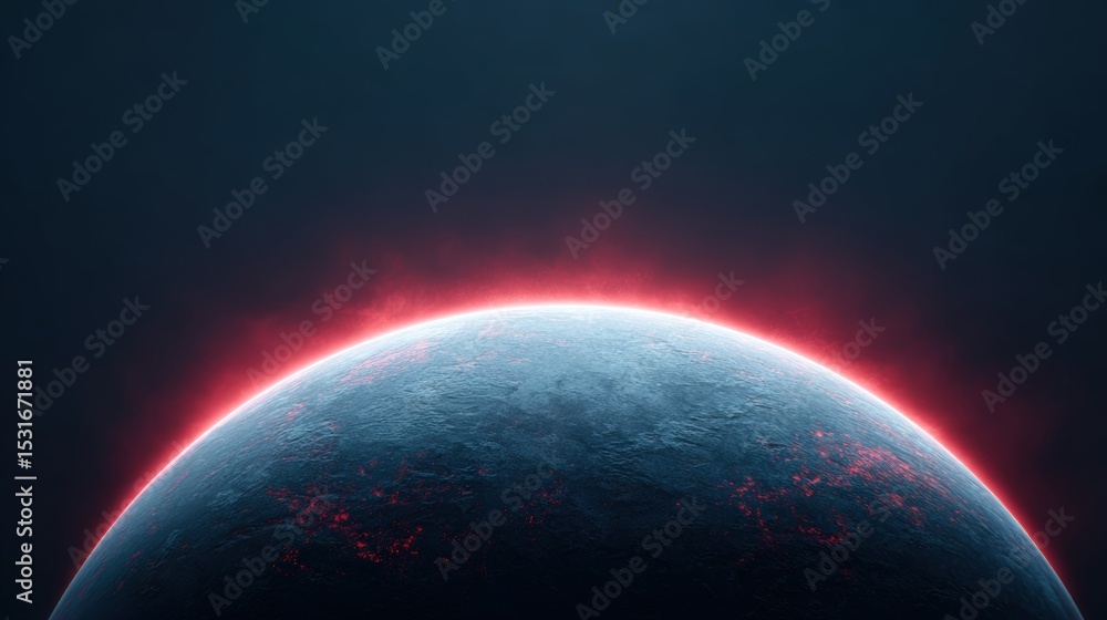 Obraz premium Bright Planet Horizon with Glowing Edge Against Dark Background