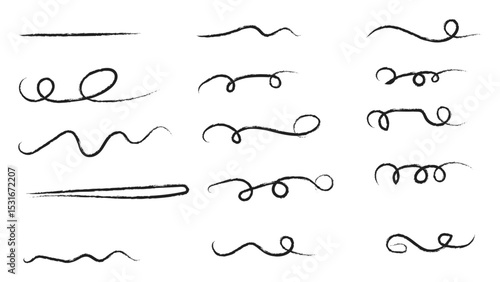 Pencil brush crayon marker chalk texture line stroke element set. Handwritten marker paint chalk paper cross. Scribble crayon pencil stroke doodle underline shape. Vector illustration