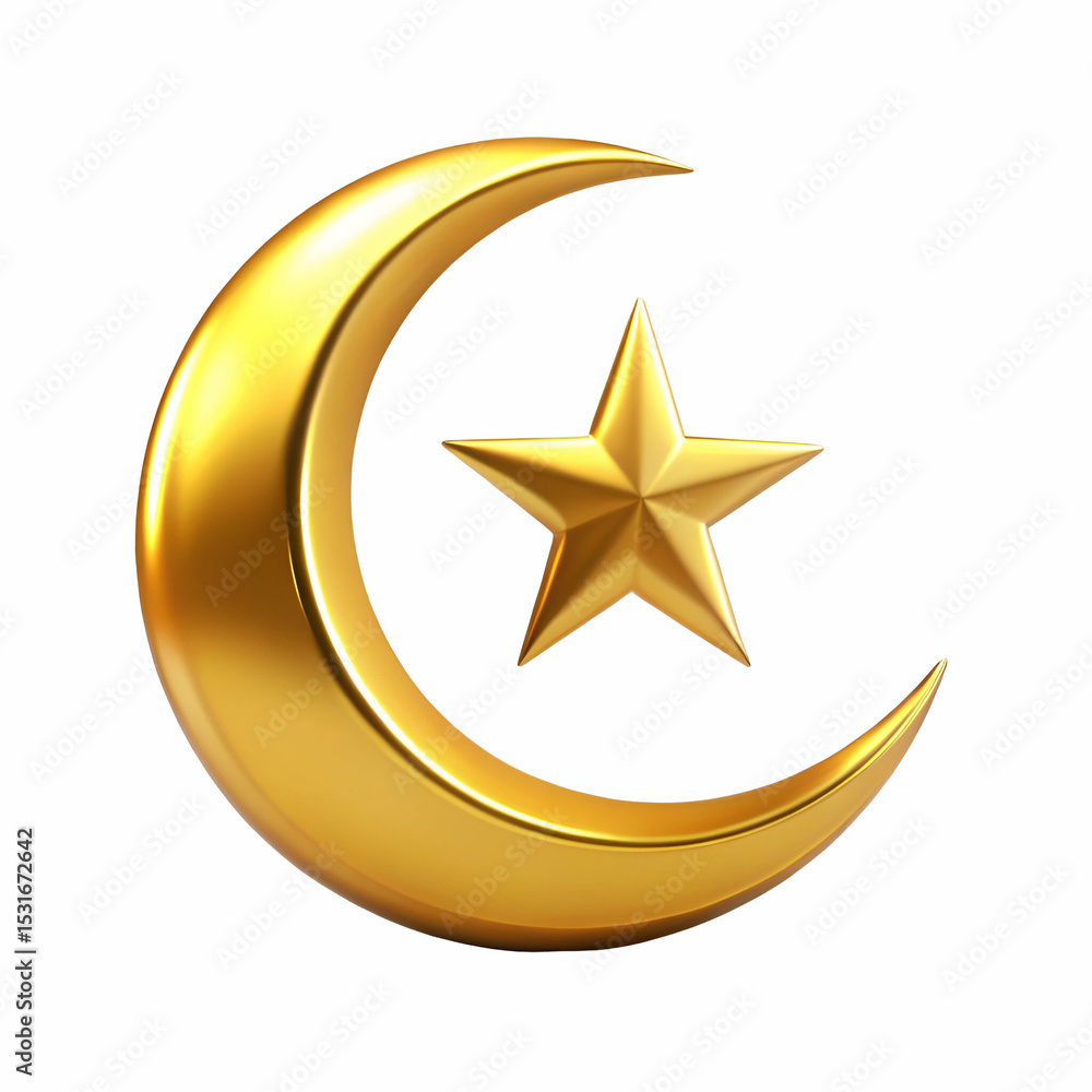 Golden Crescent Moon and Star Islamic Symbol image Golden Crescent Moon and Star Islamic Symbol image