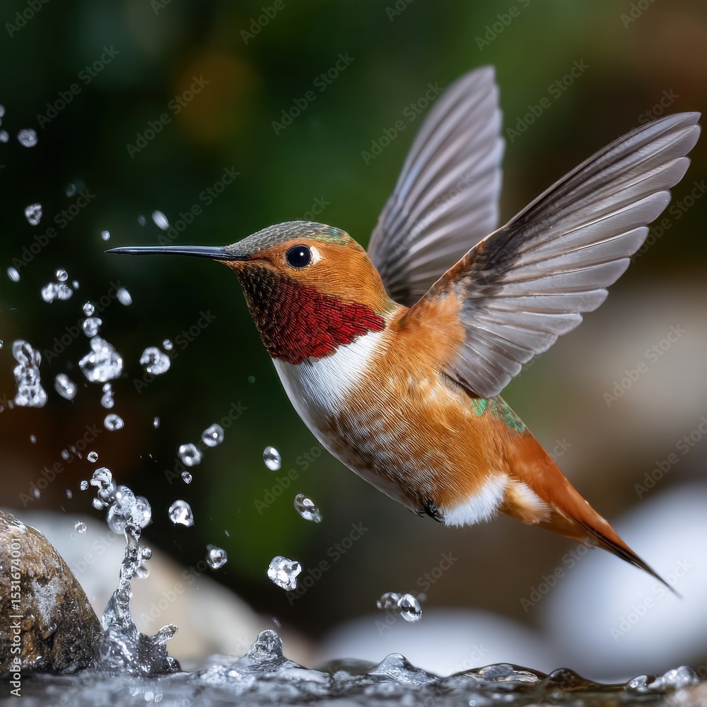 Naklejka premium A hummingbird is flying over a body of water