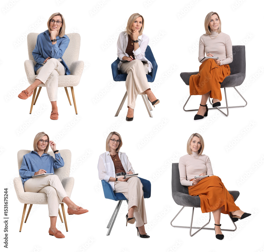 Obraz premium Psychologist on white background, collage. Mental health specialist