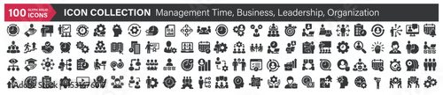 Big icons collection. Containing Management time, Business, Leadership, Organization. Glyph solid style series icon