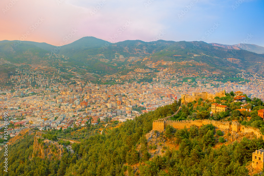 Fototapeta premium romantic evening sunset in Alanya for background
