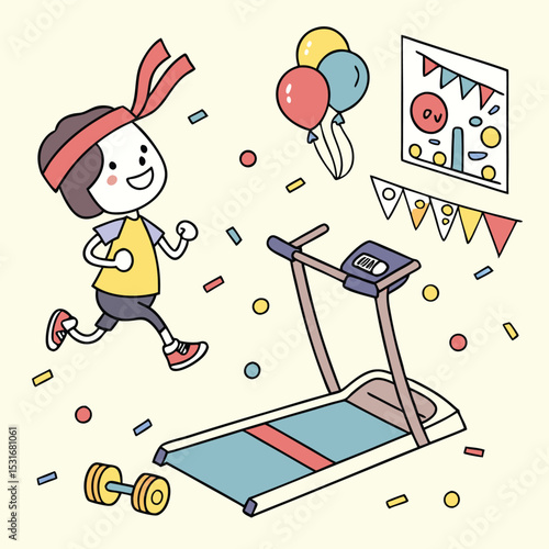 Fun cartoon-style treadmill workout scene
