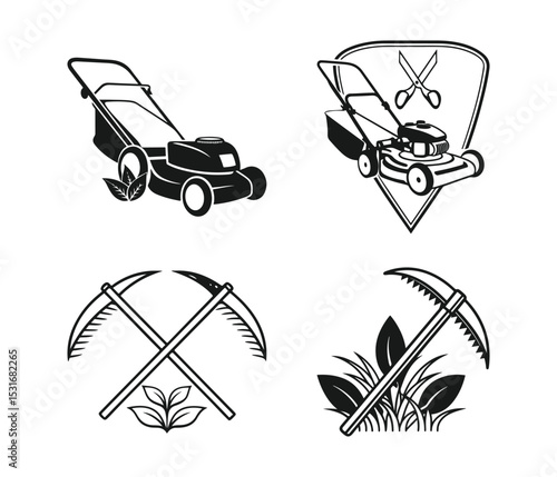 Lawn care services, Landscapes and Yard Maintenance Logo sets.