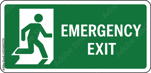 Green Emergency Exit Sign on White – Safety Direction Icon for Building Evacuation

