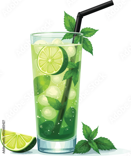 Refreshing mojito cocktail illustration with lime and mint for summer drink advertisement design