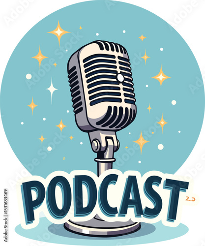 Retro podcast microphone vector illustration for audio show broadcasting design concept
