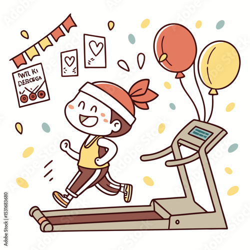 Fun cartoon-style treadmill workout scene