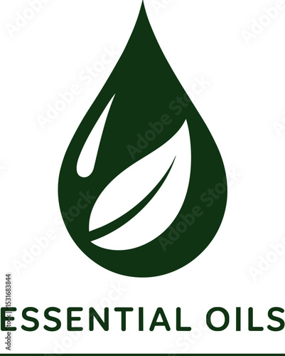 Essential Oil Drop and Leaf Icon – 0 Percent Essential Oils Sticker Logo for Beauty, Skincare, Body Lotion, Cream, Shampoo, Spa, Wellness


