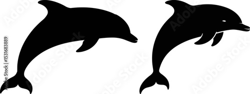Dolphin Silhouette Marine Mammal – Bottlenose Dolphin Vector Image for Logo or Sign, Ocean Wildlife Symbol Isolated on White

