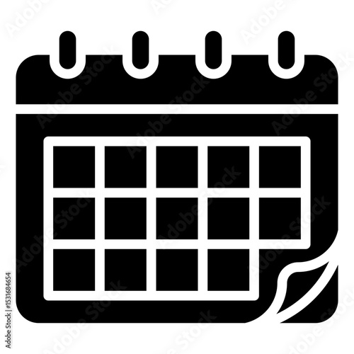 Appointment Booking - Glyph Black Fill Silhouette icon - Calendar with page corner turned, representing scheduling, meetings, or customer appointment setup